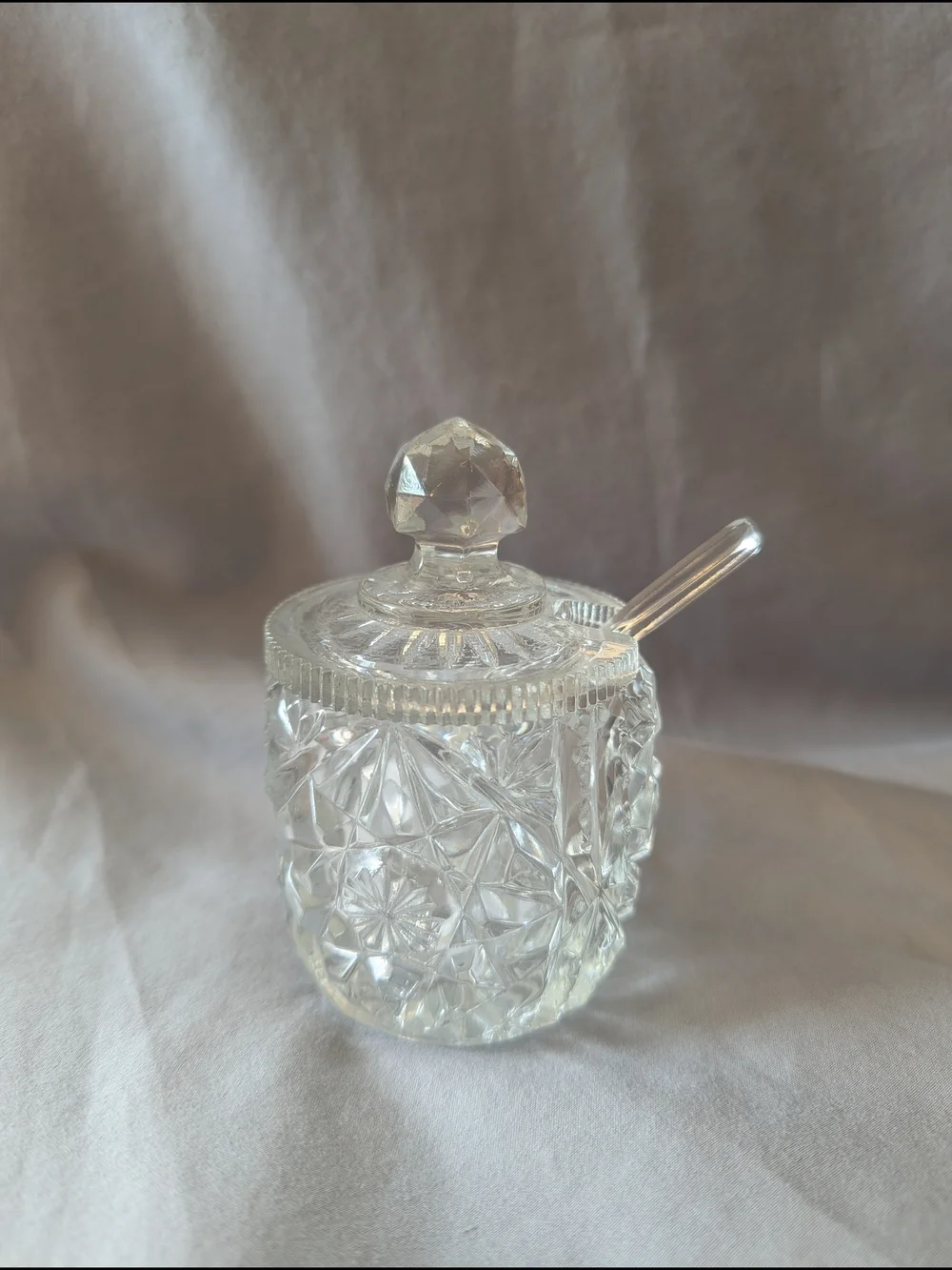 Crystal Mustard/Jelly Jar Covered with Spoon